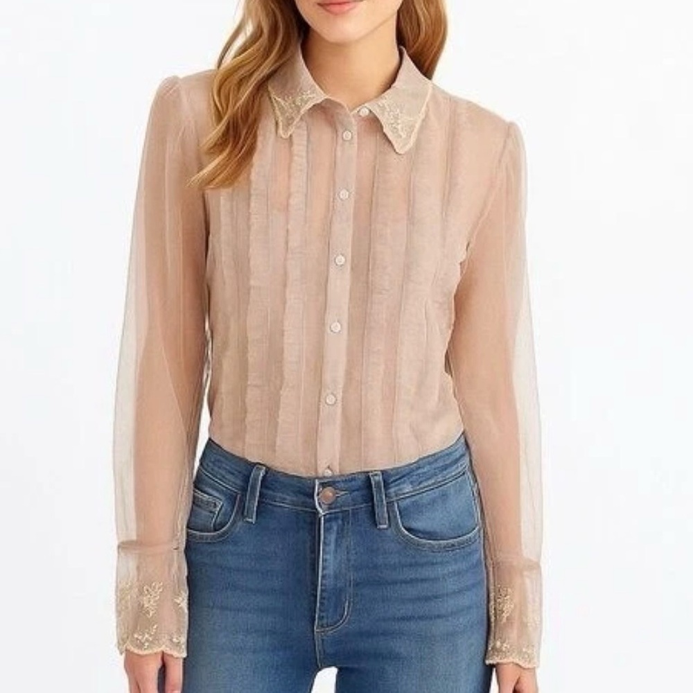 Newport News Beige Sheer Blouse
